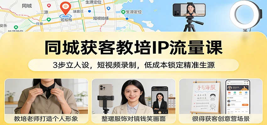 同城获客教培IP流量课：3步立人设，短视频录制，低成本锁定精准生源502首码项目网-最新首码项目发布平台-零投资首码项目-工作流-首码项目赚钱-首码项目-首码项目-推广资源源码-学科资源-全网最全最新项目502首码项目网