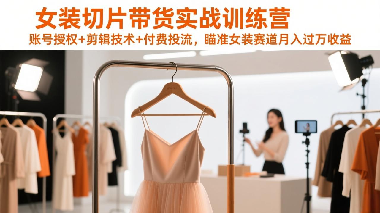 女装切片带货实战训练营,账号授权+剪辑技术+付费投流,瞄准女装赛道月入过万收益502首码项目网-最新首码项目发布平台-零投资首码项目-工作流-首码项目赚钱-首码项目-首码项目-推广资源源码-学科资源-全网最全最新项目502首码项目网